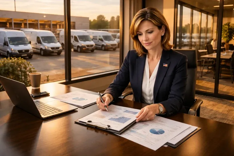 Professional logistics consultant reviewing transportation operations